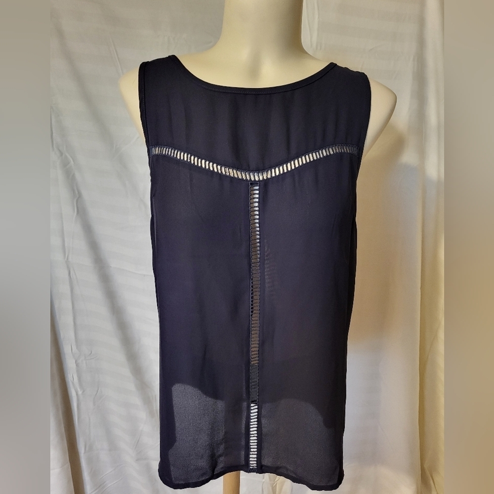 Alythea Classic Navy Blue Sleeveless Blouse, Size Small
